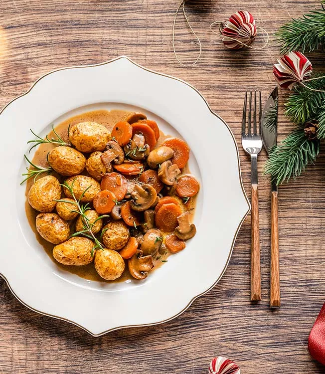 Sieni-olutpata ja paahdetut perunat