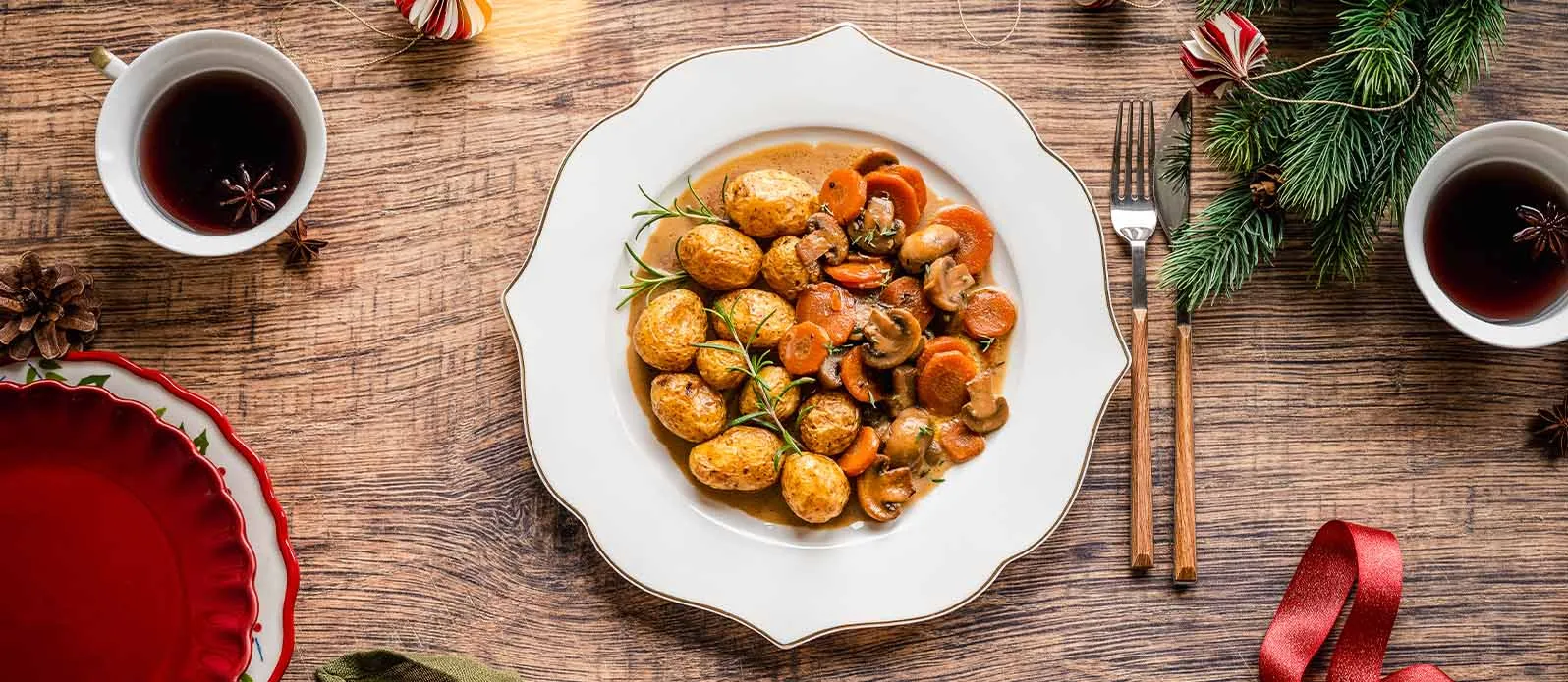 Sieni-olutpata ja paahdetut perunat