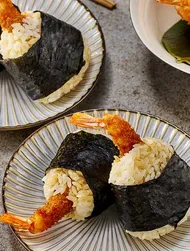Deep-fried prawn onigiri with soy & mirin
