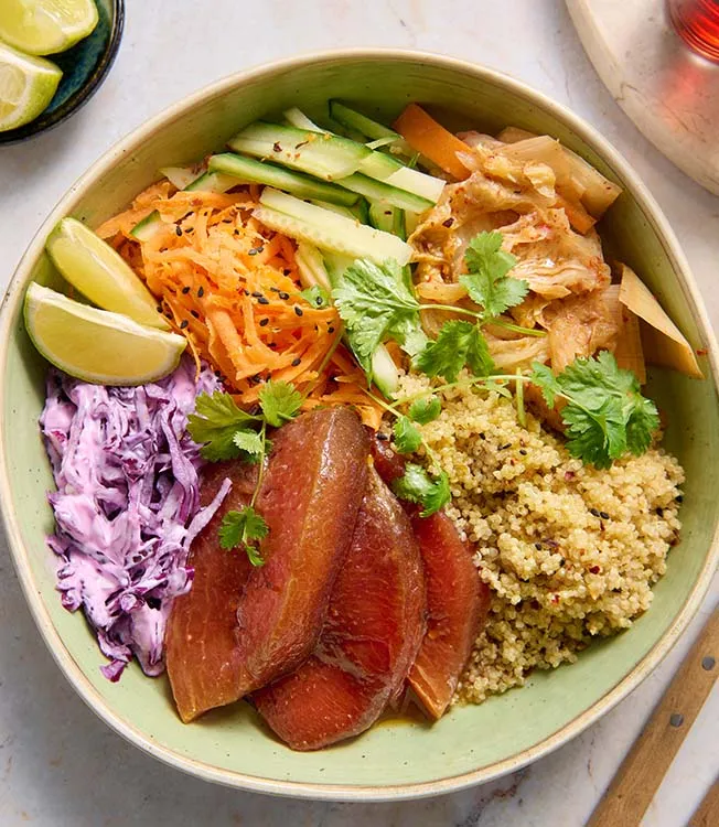 Vesimeloni-ceviche kvinoan kera